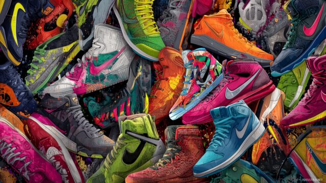 Awesome Basketball HD Wallpaper, A Stylish Representation Of Different Basketball Shoes Arranged In A Creative Way