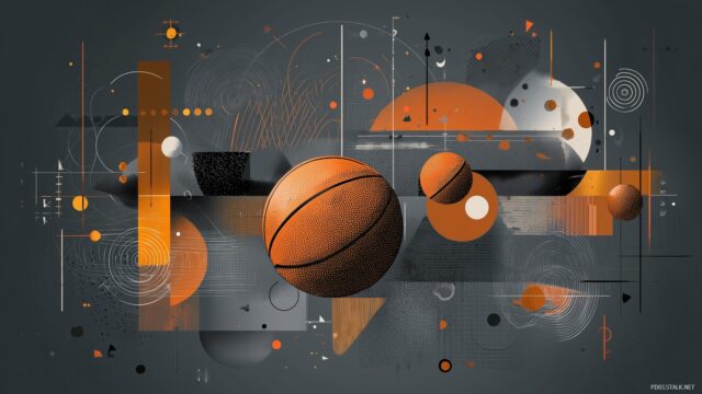 Awesome Basketball High Resolution Wallpaper, An Abstract Representation Of Basketball Elements Combined With Geometric Patterns