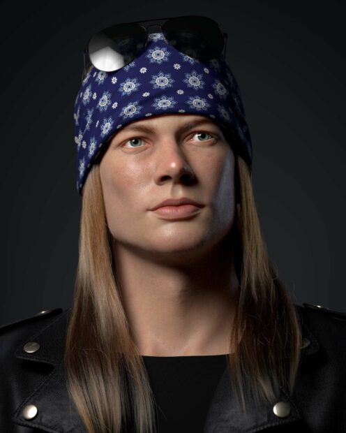 Axl Rose wears a blue patterned bandana and sunglasses in this close up portrait, HD Desktop Wallpaper