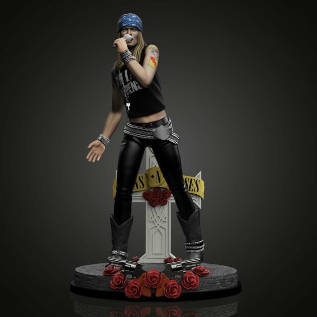Axl Rose is depicted singing with a cross and roses in the background, HD Desktop Wallpaper