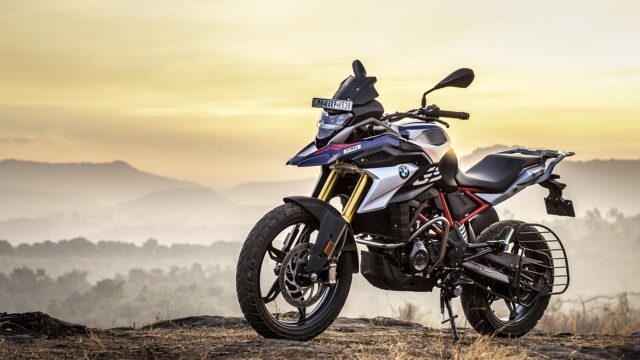 BMW G 310 GS Adventure Motorcycle At Sunset Background