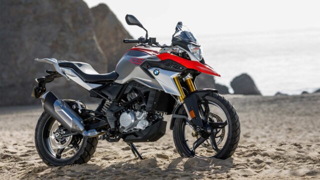 BMW G 310 GS Adventure Motorcycle On Beachfront Background