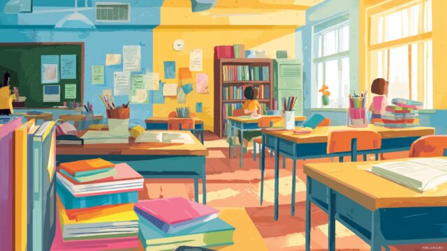 Back To School Background, A Vibrant Classroom Filled With Colorful Supplies And Friendly Students In A Bright Atmosphere