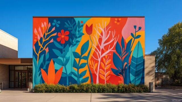 Back To School Background, A Vibrant Mural On A School Wall Depicting Education, Unity, And Growth