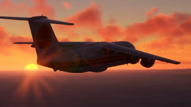A Bae Avro is flying above the mountains during a colorful sunset, HD Desktop Wallpaper