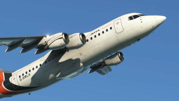 A Bae Avro jet airplane is flying high against the clear blue sky, HD Desktop Wallpaper