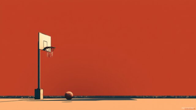 Basketball Background HD Wallpaper, A Minimalist Design Featuring A Basketball And Hoop Against A Solid Color Background