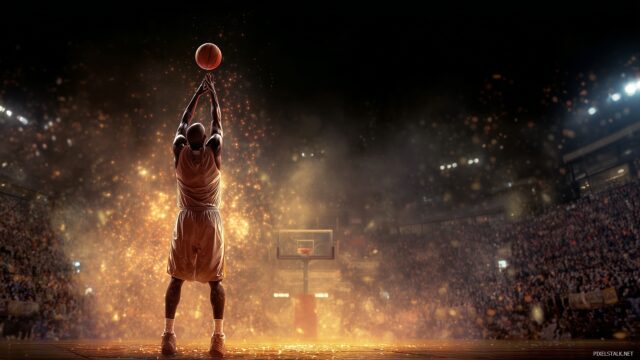 Basketball Background HD For PC, An Electrifying Moment Of A Basketball Player Making A Game Winning Three Pointer