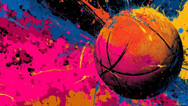 Basketball Desktop Wallpaper HD Free Download, Abstract Design Featuring A Basketball With Vibrant Splashes Of Color
