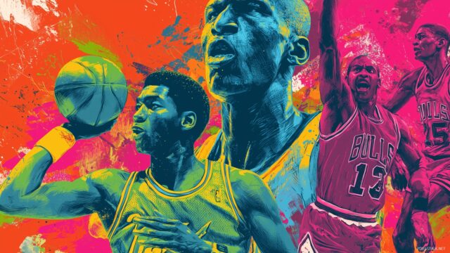 Basketball High Quality Wallpaper, A Collage Of Iconic Basketball Moments Frozen In Time With Vibrant Colors