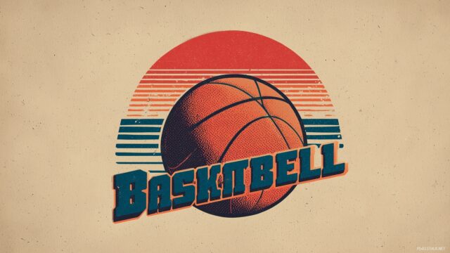 Basketball High Resolution Wallpaper, A Vintage Basketball Design With Retro Colors And Iconic Branding
