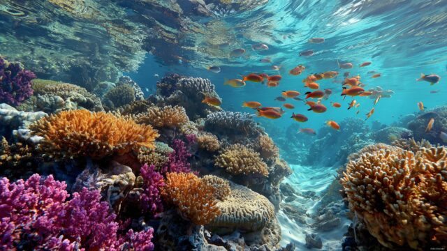 Beautiful Background HD For Desktop, A Vibrant Underwater Scene With Coral Reefs And Tropical Fish Swimming Around