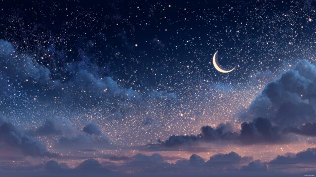 Beautiful Background HD For PC, A Starry Night Sky With Luminous Constellations And A Crescent Moon