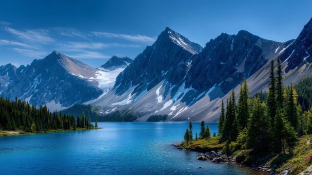 Beautiful Background HD Free Download, A Majestic Mountain Range Surrounded By Clear Blue Skies And Sparkling Lakes