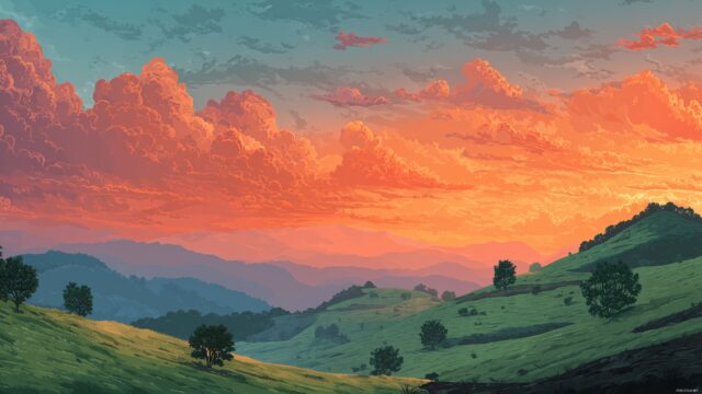 Beautiful Background For Mac, A Serene Landscape With Rolling Hills And A Vibrant Sunset In The Background