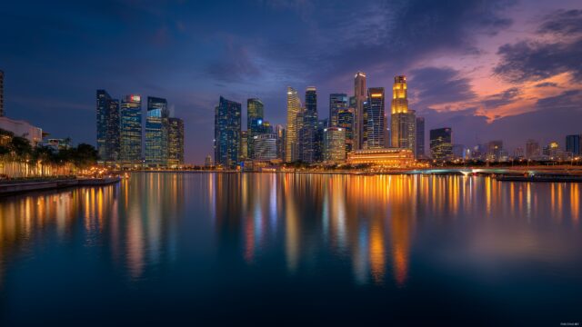 Beautiful Desktop Background High Resolution, A Stunning City Skyline At Twilight With Lights Twinkling In The Distance