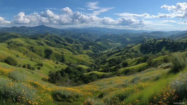 Best Background Wide Screen, A Scenic View Of Rolling Hills Covered In Lush Greenery And Wildflowers Under A Blue Sky