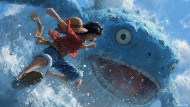 Best Luffy One Piece Wallpaper HD, An Action Packed Moment Capturing Luffy In Mid Fight With A Giant Sea Creature