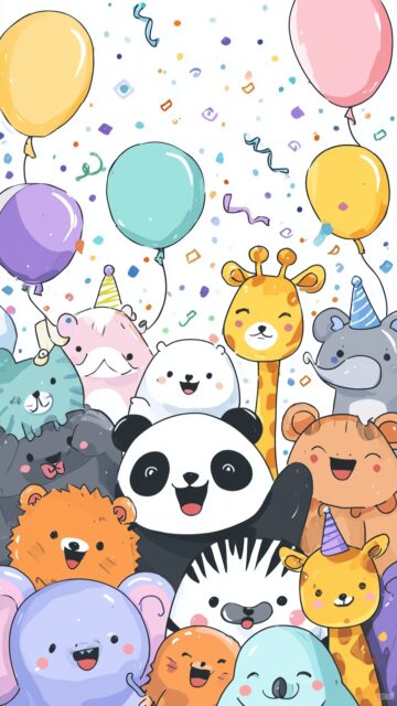 Best cute image for kids, a whimsical cartoon of happy animals at a baby shower, balloons and confetti creating a joyful atmosphere (2).