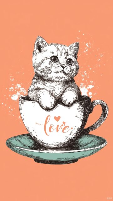 Best cute image with quotes, a charming design of a kitten sitting in a teacup with an inspiring quote about love and friendship (2).