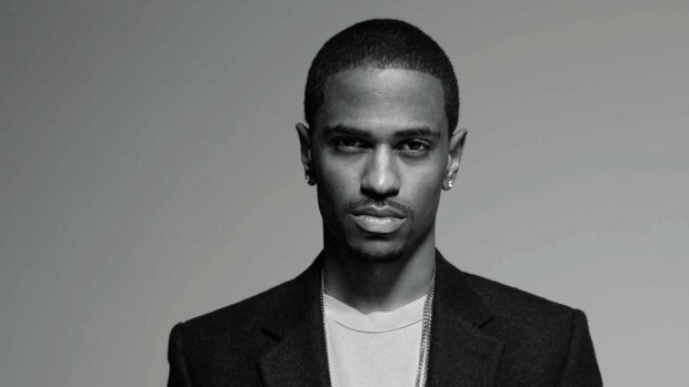 A close up portrait of Big Sean with a serious expression in black and white, HD Desktop Wallpaper
