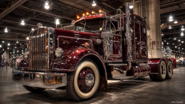 Big Truck Desktop HD Wallpaper, A Vintage Big Truck Displayed At An Automotive Show, Showcasing Its Classic Design And Rich History