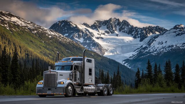 Big Truck Desktop Wallpaper, A Big Truck Parked Beside A Stunning Mountain Vista, Capturing The Spirit Of Adventure And Freedom