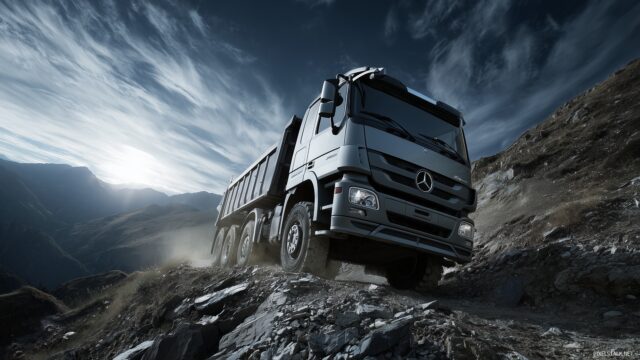 Big Truck Wallpaper HD For Desktop, A Powerful Big Truck Climbing A Steep Hill, With Its Wheels Gripping The Rugged Terrain