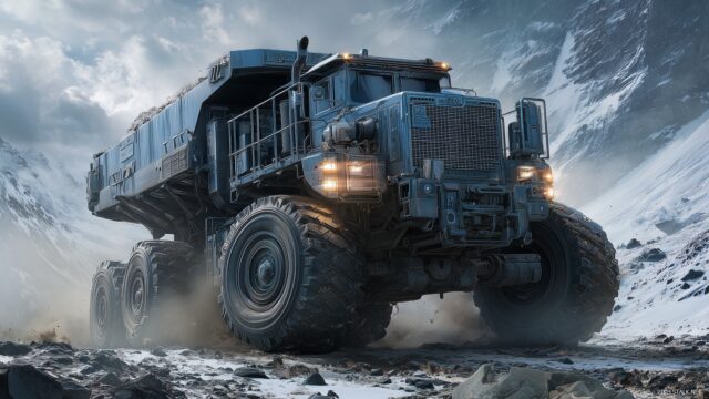 Big Truck Wallpaper For Desktop Computer, A Massive And Powerful Big Truck Driving Through A Rugged Landscape, Showcasing Its Strength And Iconic Design