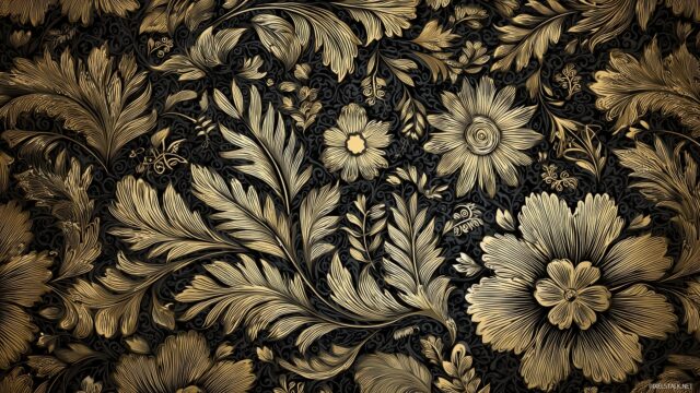 Black And Gold Desktop Wallpaper Ultra HD, Opulent Black And Gold Floral Patterns For PC
