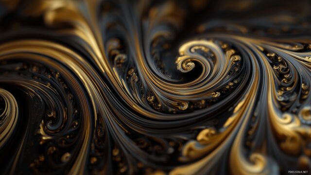 Black And Gold Full HD Desktop Wallpaper, Artistic Black And Gold Swirls For Desktop Backdrop