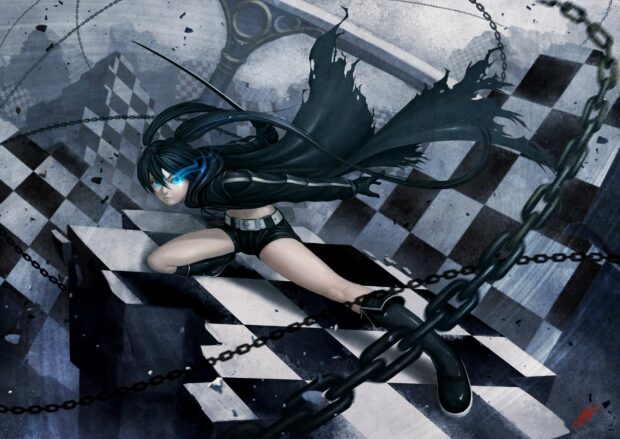 A fierce character with glowing blue eye is ready for battle in a dark, shattered environment, HD Desktop Wallpaper