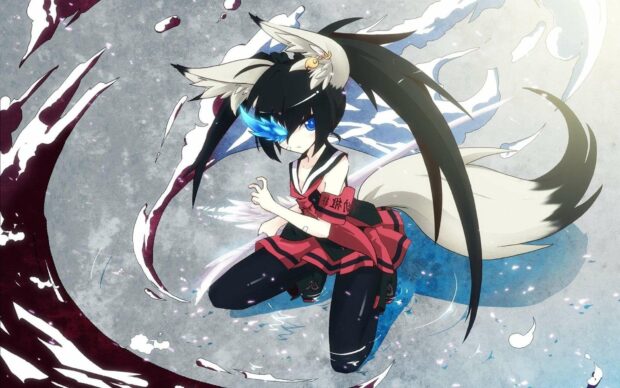 A fierce character with a glowing blue eye and black hair is ready for battle, HD Desktop Wallpaper