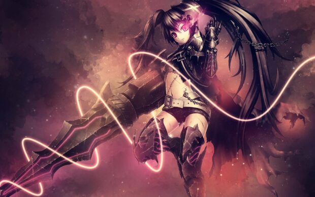 A fierce character from Black Rock Shooter with glowing eye and large weapon, HD Desktop Wallpaper