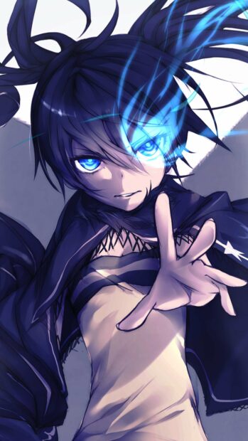 A fierce character with glowing blue eye and reaching hand from Black Rock Shooter, 4K Phone Wallpaper