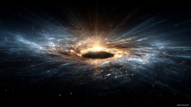 Black Hole Wallpaper Free Download, A Stunning Black Hole At The Center Of A Galaxy, With Radiating Light Effects And Deep Space Elements