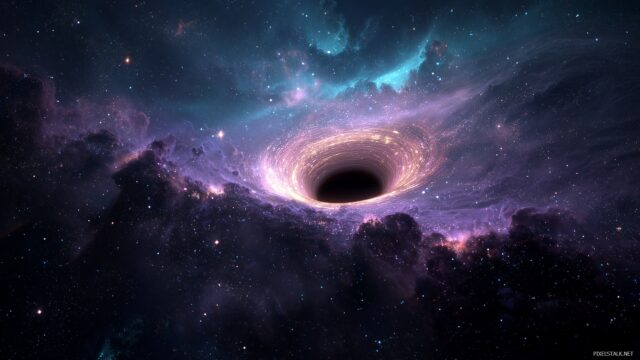 Black Hole Wallpaper Space, A Breathtaking View Of A Black Hole Against A Starry Sky With Distant Galaxies And Colorful Nebulae