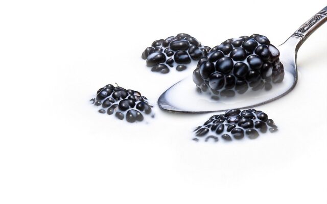 Blackberry Berries In Cream Spoon Close Up Fresh Fruit Wallpaper