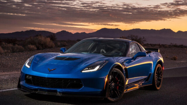 Blue Chevrolet Corvette On Desert Road At Sunset Stunning Corvette Wallpapers