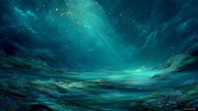 Blue Green Wallpaper HD Free Download, Dreamy Underwater Scene With Blue And Green Tones, Creating A Tranquil Atmosphere For Users