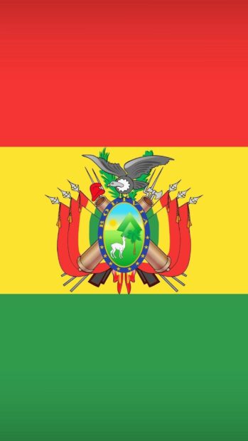 The Bolivia flag displays a red, yellow, and green tricolor with a detailed coat of arms in the center, HD Phone Wallpaper