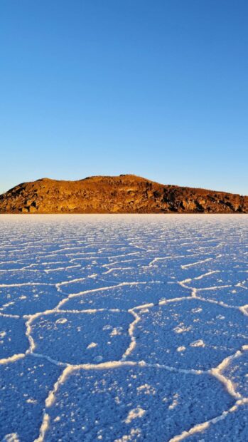 The Bolivia salt flat displays distinct hexagonal patterns under a clear blue sky, HD Mobile Wallpaper