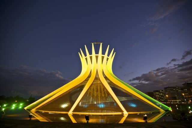 Brasilia Cathedral Illuminated At Night Stunning Wallpaper