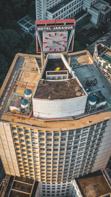Brasilia Cityscape View With Hotel Rooftop And Clock