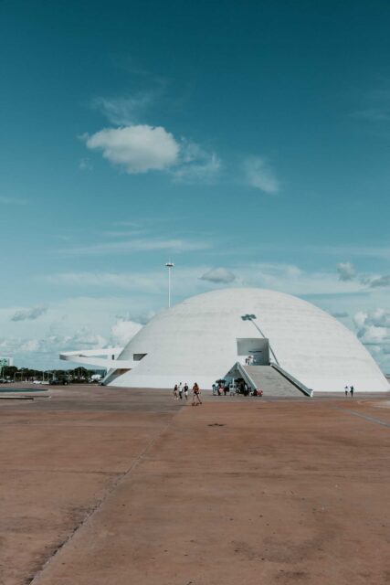 Brasilia Modern Architecture White Dome Against Blue Sky