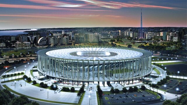 Brasilia Night Skyline With Illuminated Stadium Wallpaper