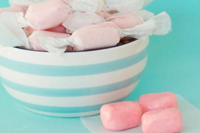 Bubble Gum Bliss In Striped Bowl Wallpaper