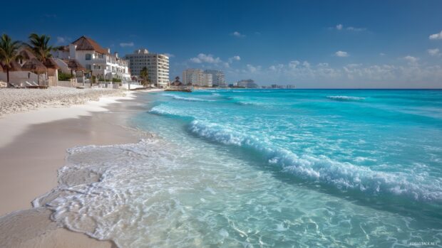 Cancun Wallpapers HD, A peaceful scene featuring endless stretches of powdered white sands and clear blue waters in Cancun.