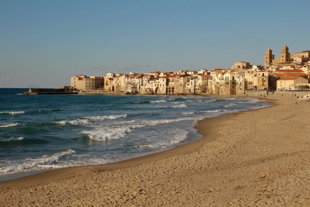 Cefalu Beachfront At Sunset Captured In Stunning Wallpaper