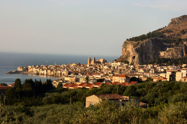 Cefalu Coastal Townscape Italy Wallpaper Scenic Seaside View
